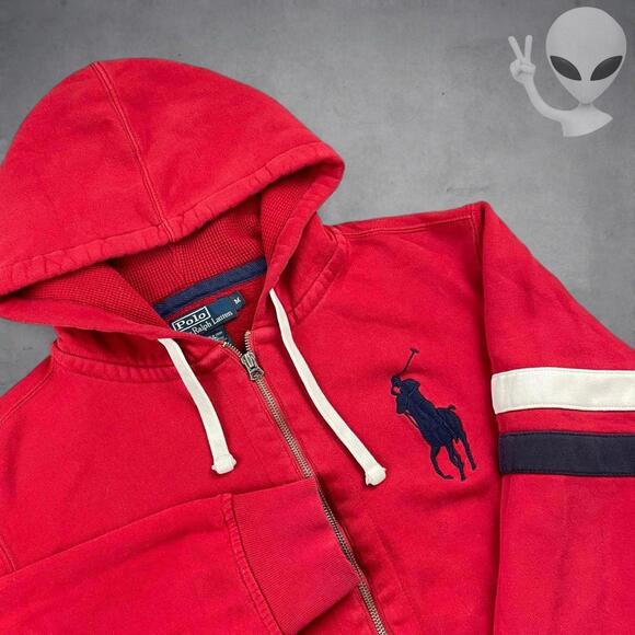 Ralph Lauren Other - Polo Ralph Lauren Hoodie Medium Red Big Pony Full Zip Jacket Vintage 90s